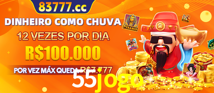 Banner do programa de recompensas Recomende para amigos do 55jogo, detalhando os bônus por convidar amigos, com prêmios que chegam a R$288.888.