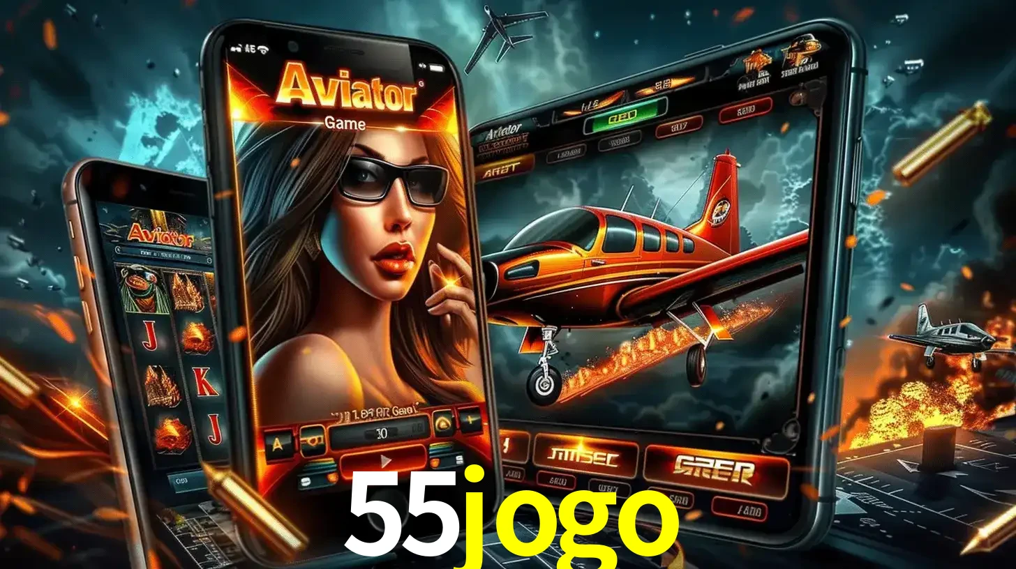 O popular jogo de apostas Aviator exibido em vários celulares e tablets, mostrando a interface emocionante e a ação de voo disponíveis para jogar agora no 55jogo.