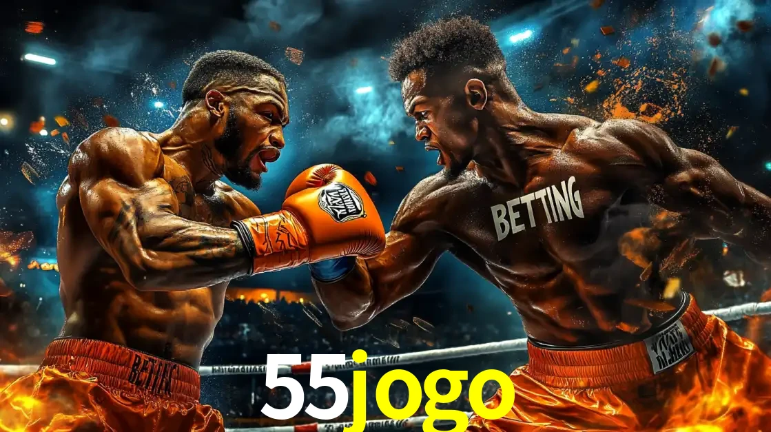 Dois boxeadores em uma luta intensa e explosiva, representando a adrenalina e as oportunidades de apostas em esportes de combate disponíveis na plataforma 55jogo.