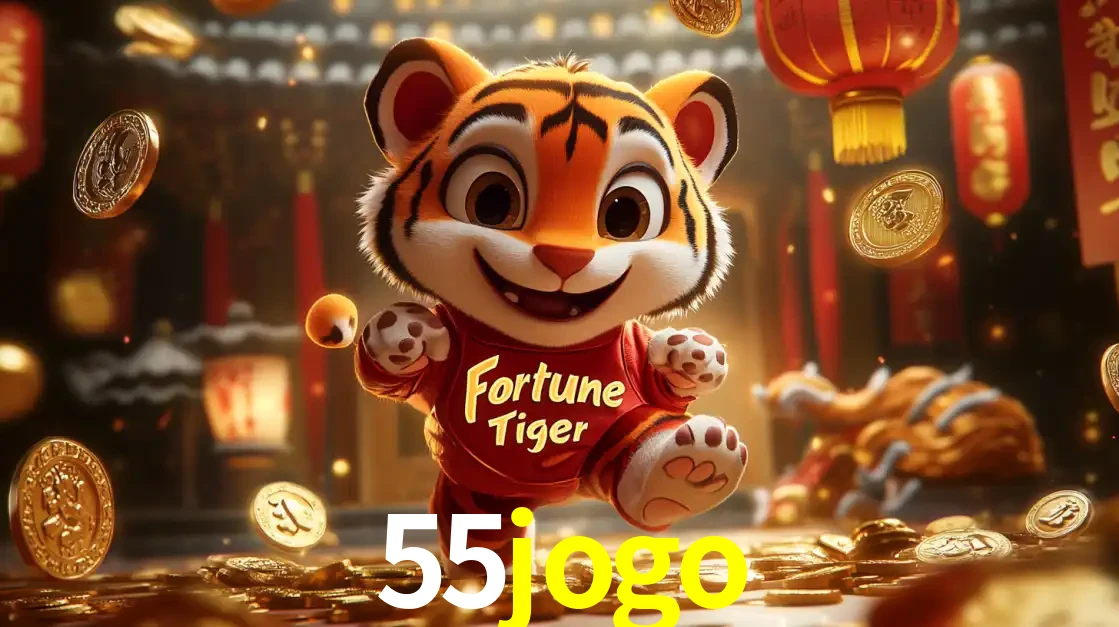 O alegre personagem do Fortune Tiger correndo sobre um caminho de moedas de ouro, simbolizando os grandes prêmios e a diversão do popular jogo de slot do 55jogo.
