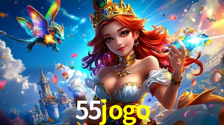 A princesa de um reino de fantasia mágico, com seu pequeno dragão, apresentando um mundo de prêmios encantados nos jogos de caça-níqueis do cassino 55jogo.