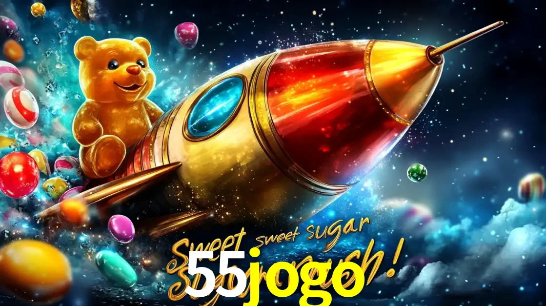 Arte promocional do jogo de slot Sugar Rush, com um urso de pelúcia em um foguete viajando pelo espaço de doces, um dos jogos divertidos disponíveis no cassino 55jogo.
